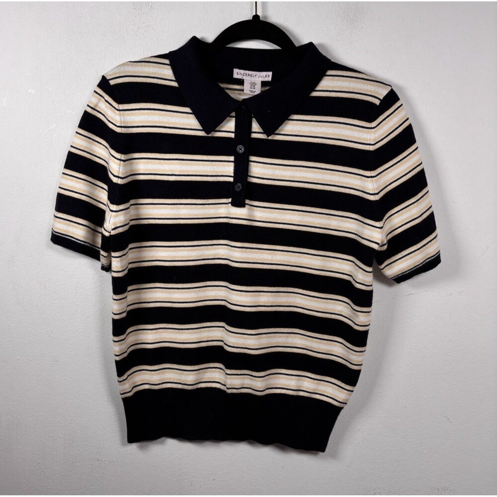 Sincerely Jules Striped Knit Polo Top Women’s M Preppy Y2K Old Money Collared